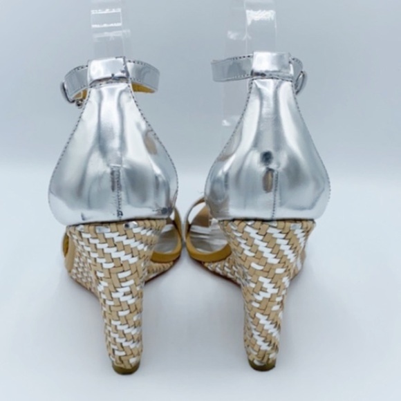 Coach Open Toe silver ankle wrap Basketwave Wedges - Picture 4 of 8